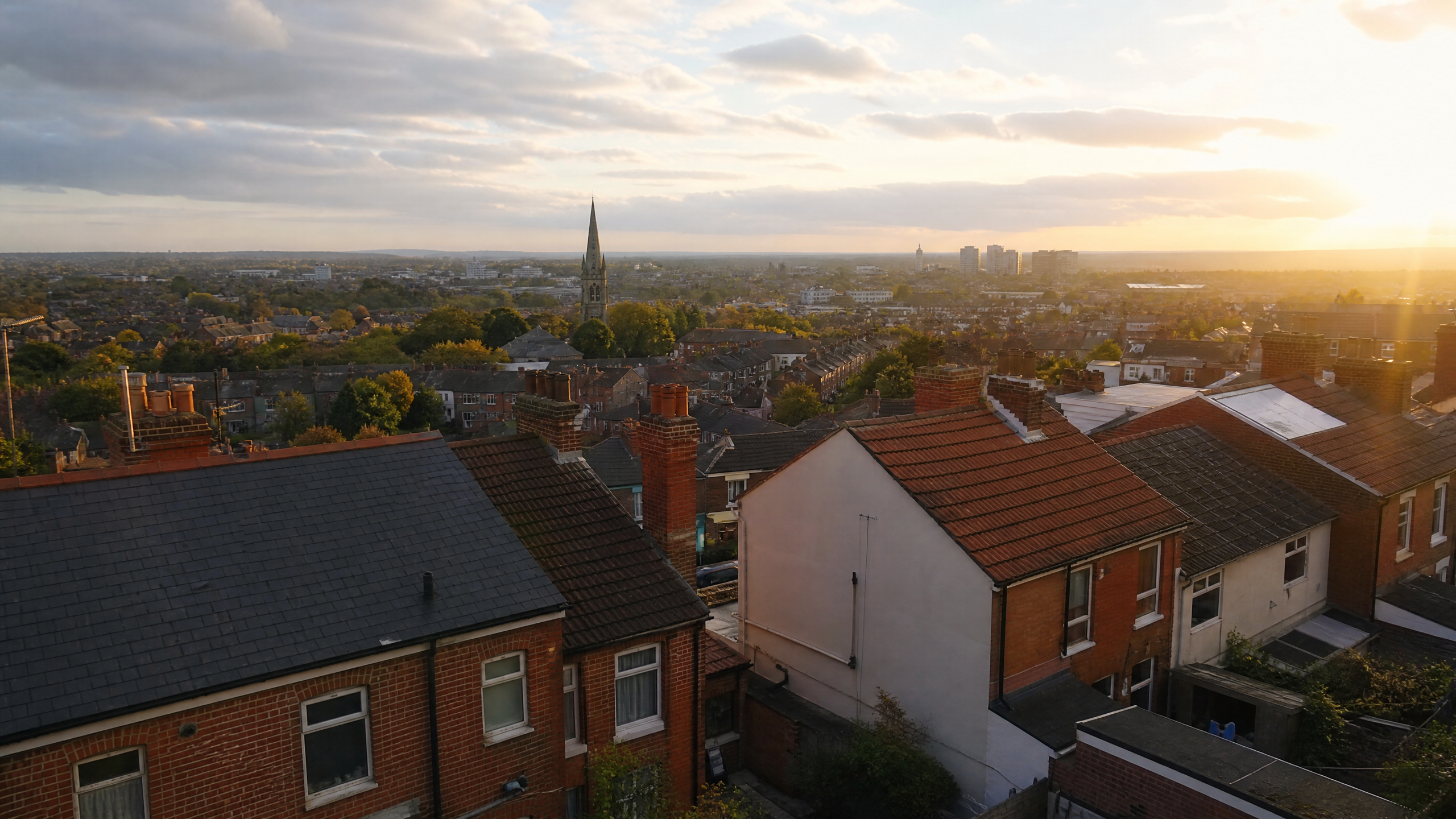 Aerial view of Walsall showing residential areas served by specialist air source heat pump installer
