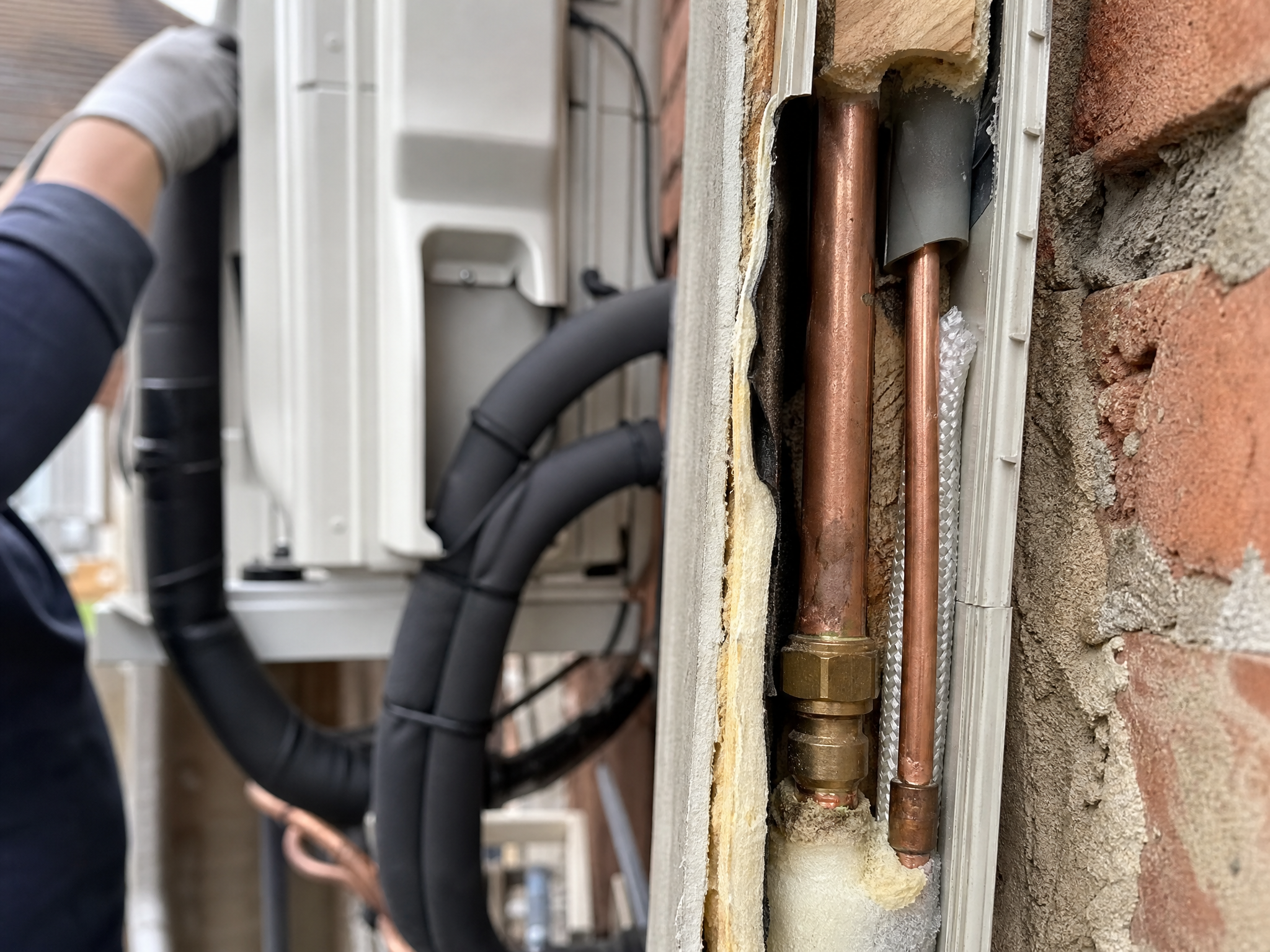 Close-up detail of materials and technique used in heat pump grants through our mcs-certified partner — showing quality