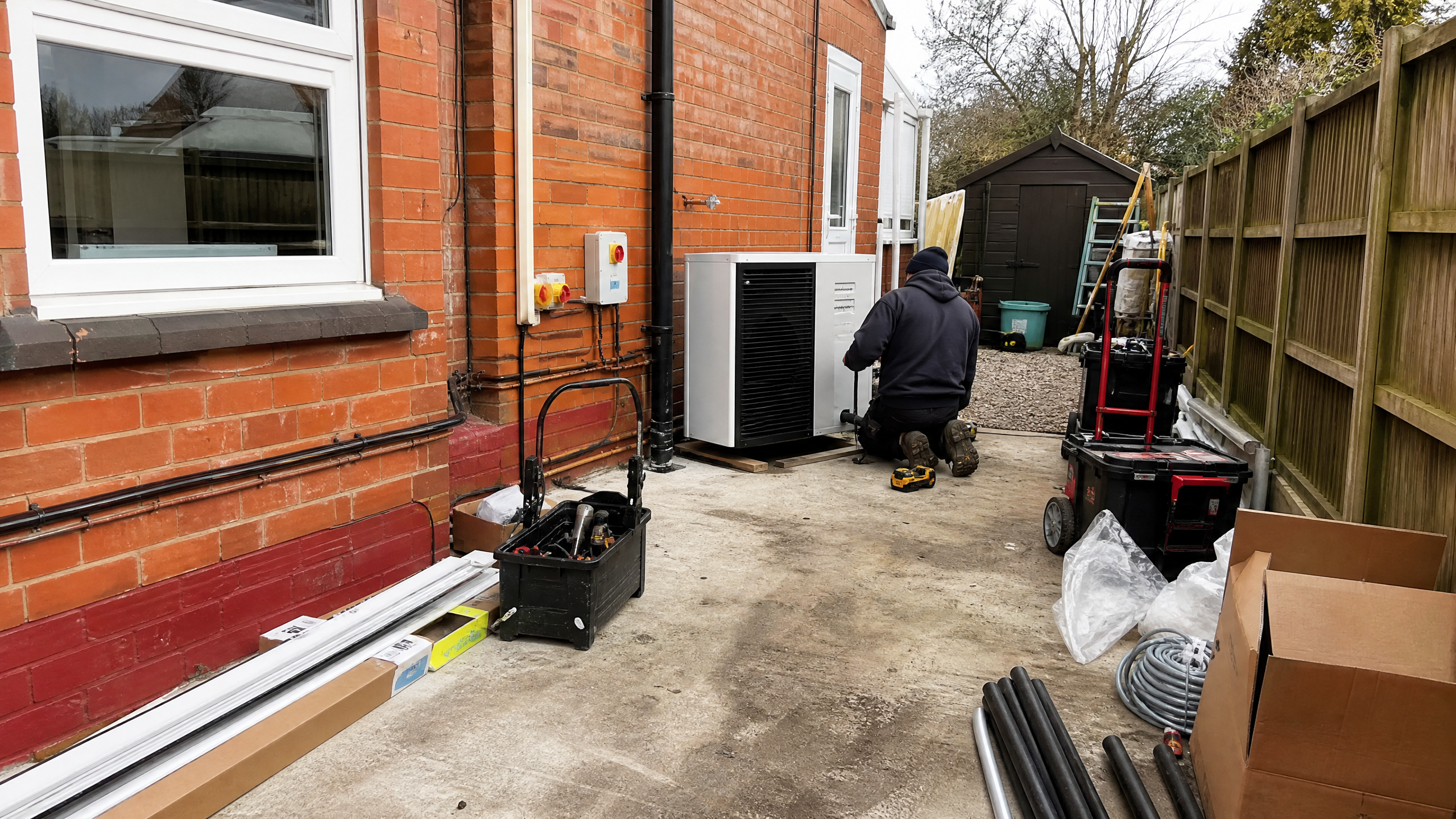 Heat Pump Replacement in progress at a British residential property — professional service in Walsall
