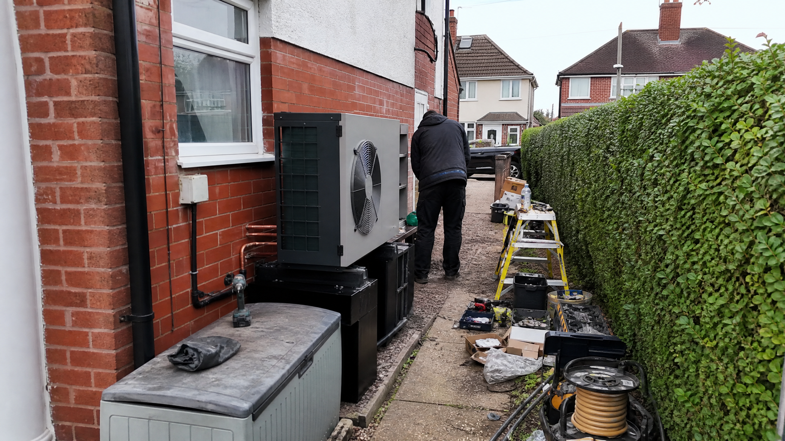 Heat Pump Servicing in progress at a British residential property — professional service in Walsall