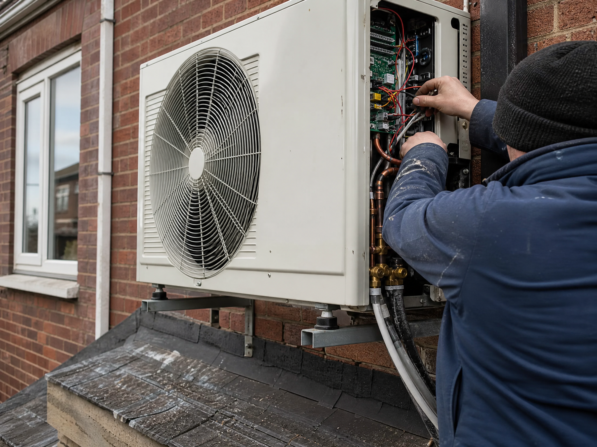 Close-up detail relevant to air source heat pump installation — showing materials and installation technique