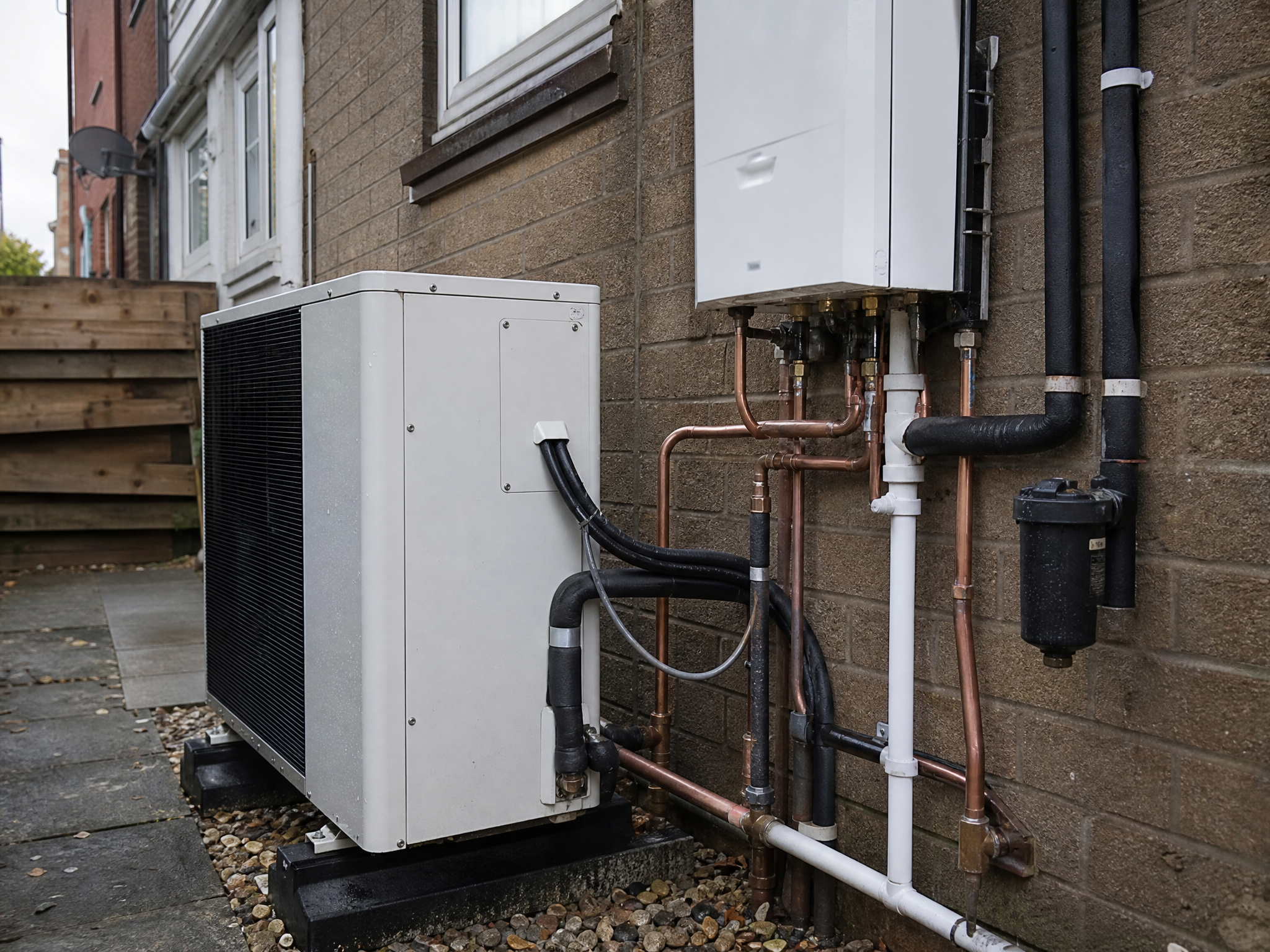 Close-up detail relevant to gas boiler to heat pump replacement — showing materials and installation technique