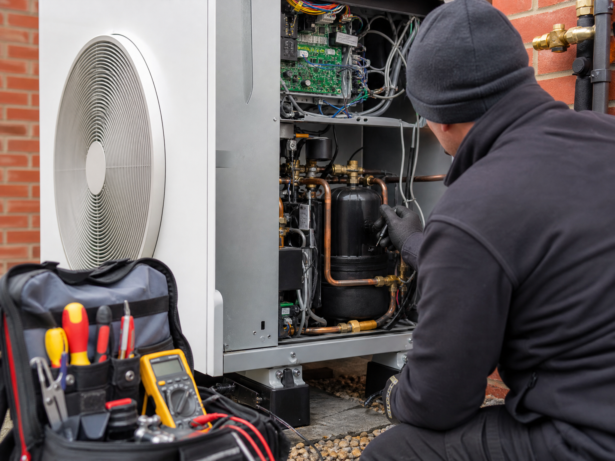Close-up detail relevant to heat pump servicing — showing materials and installation technique
