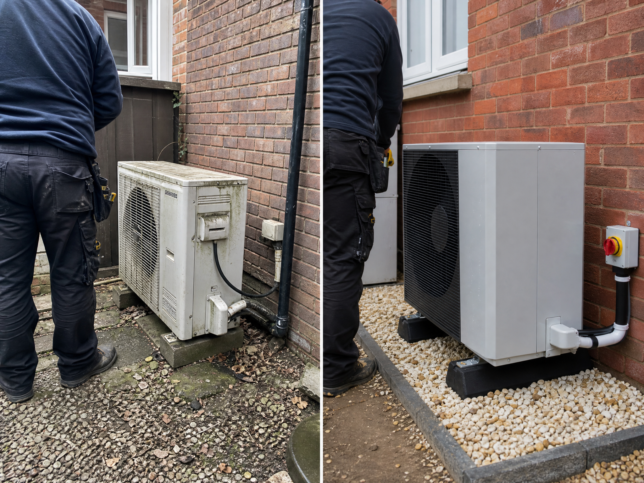 Before and after comparison showing the results of professional heat pump surveys